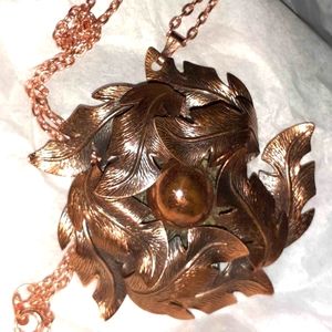Vintage  1960s Copper Bell Large Round Pendant Necklace